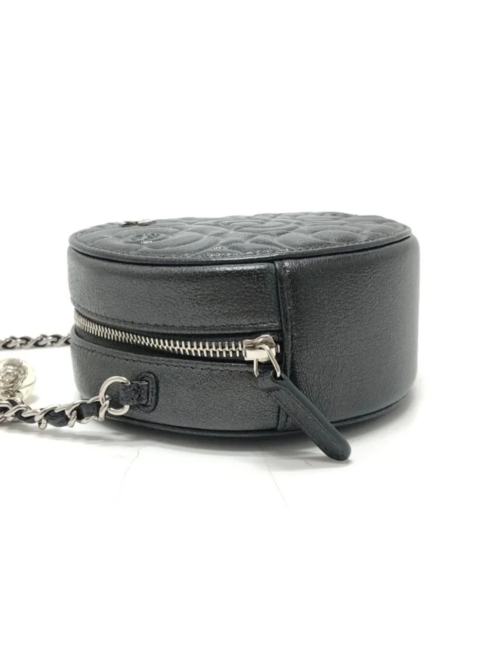 Chanel Shoulder Bag Camellia CC Logo Unknown Leather Gray